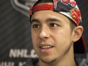 Calgary Flames rookie Johnny Gaudreau talks to the media on Wednesday.