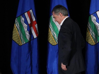 PC leader Jim Prentice speaks at his campaign headquarters in downtown Calgary after his party was decimated in the 2015 Alberta election Tuesday May 5, 2015.