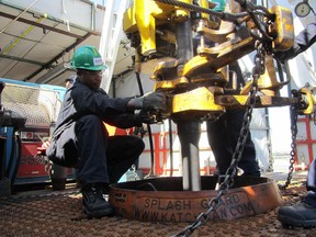 Hands-on training program for drilling in the oil and gas industry. The program is developed by Enform and the Calgary Catholic Immigration Society. This is at a drilling rig in Nisku.