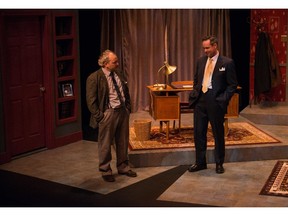 Kevin Corey and Curt McKinstry in Vertigo Mystery Theatre's production of Dial M for Murder, in Calgary, Alberta. Photo courtesy Benjamin Laird Arts & Photo.