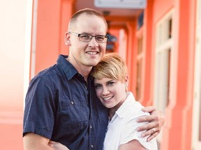 Leah Dyck and husband Jeremy on vacation in Florida last year. Dyck's flight from Winnipeg to Toronto earlier this month could have been ruined by a serious anxiety attack, but WestJet staff stepped in to help. (Courtesy Leah Dyck).