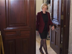 Alberta premier-designate Rachel Notley departs following a brief meeting with Lieutenant Governor Donald Ethell at the Legislature on Thursday, May 7.