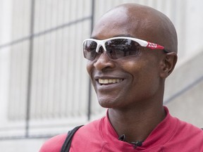 Lamech Mosoti flew to Calgary from Nairobi to run the full marathon at the Scotiabank Calgary Marathon for his second year in a row, and was photographed on May 30, 2015. (Crystal Schick/Calgary Herald)