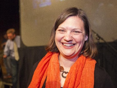 Brandy Payne, NDP MLA, celebrates her win on election night, Tuesday, May 5, 2015.