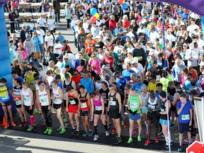 Runners poised at the start line in the 2014 Sport Chek Mother's Day Run Walk