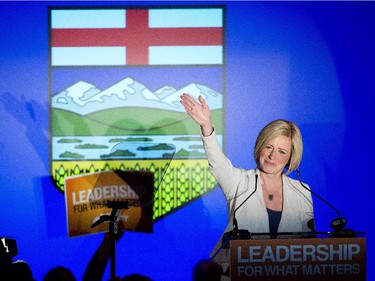 NDP leader Rachel Notley speaks on stage after being named Alberta's new Premier in Edmonton on Tuesday, May 5, 2015.