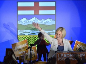 Alberta NDP leader Rachel Notley speaks on stage after being elected Alberta's new Premier in Edmonton on Tuesday, May 5, 2015. The NDP has won a majority in Alberta by toppling the Progressive Conservative colossus that has dominated the province for more than four decades.