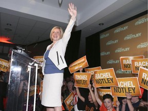 Alberta NDP leader Rachel Notley reacts after being elected Alberta's new premier on Tuesday, May 5, 2015.