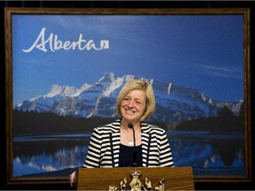 Alberta premier-elect Rachel Notley smiles as she speaks the media during a press conference in Edmonton on Wednesday, May 6, 2015.