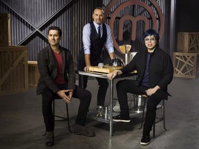 Restaurateurs Claudio Aprile (left), Michael Bonacini (standing) and Alvin Leung of CTV's "MasterChef Canada," are set to judge competitors on another season of the show. Casting is already underway for season 3 of the reality TV show.