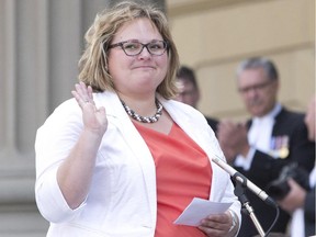 Sarah Hoffman is sworn in as the Alberta Minister of Health and Seniors in Edmonton on Sunday, May 24, 2015.