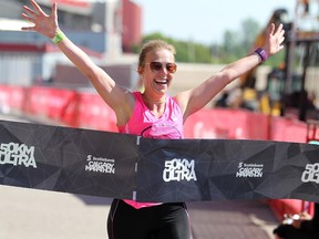 Jessica Mueller was the winner of the 50K female race. The Scotiabank Calgary Marathon kicked off at 6:30 a.m. Sunday Morning May 31, 2015 with marathon and half marathon runners, a 50Krace,10K and a 5K at noon.