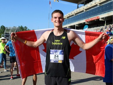 Trevor Hofbauer came in third in the half-marathon after recovering from a broken leg that kept him out of the race last year.