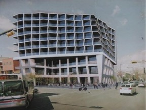 Sturgess Architecture's design for a 10-storey condo tower, hotel and restaurant at the corner of Kensington Road and 10th Street N.W., where Osteria de Medici currently sits. Now that he's left the project, owners cannot use the design.