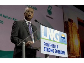 Petronas CEO Shamsul Abbas speaks during an LNG conference in Vancouver in May 2014.