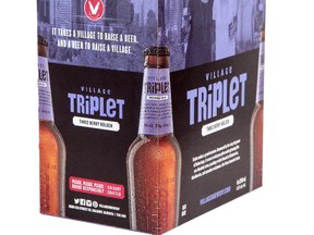 Triplet, a seasonal beer made with three varieties of berries (blueberries, blackberries and saskatoons) by Calgary's Village Brewery.