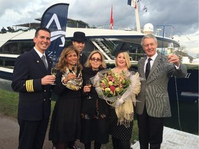 With river cruises continuing to grow in popularity, Avalon Waterways christened a new ship, Tranquility II, in Strasbourg, France, in April. Taking on the honour of christening the ship was Calgary's own Jann Arden, who was also named the godmother of Tranquility II. Celebrating the christening with her are (left to right) the ship's captain Milos Laskovich, Avalon's managing director for Canada Stephanie Bishop, Arden's tour manager Chris Brunton (in hat), Arden's mom Joan, Jann Arden,  and Avalon president/managing director Patrick Clark.