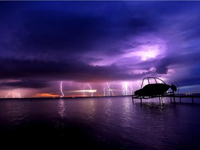 A summer thunderstorm at Buffalo Lake in central Alberta.