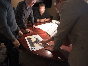 Steel fabrication specialists at Reggin discuss the structural aspects of the artist’s vision. The rendering, seen above and on the previous page, was created with advanced design software. “We literally started with a napkin sketch and worked together for weeks perfecting the design,” says Reggin president Dave Alle.