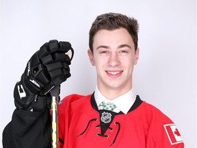 Andrew Mangiapane poses for a portrait after being selected 166th by the Calgary Flames during the 2015 NHL Draft at BB&T Center on June 27, 2015 in Sunrise, Florida.