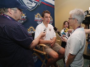 Dylan Strome talks to the media in Fort Lauderdale, Fla. on Thursday ahead of Friday's first round of the NHL Entry Draft.