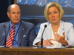Premier Rachel Notley announces that David Dodge, the former governor of the Bank of Canada, has been hired to advise the province on its infrastructure plan.