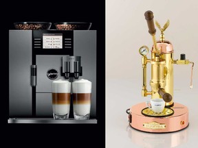 The Jura Giga 5 can double your coffee pleasure. COURTESY JURA  Right: The Elektra espresso machine has a retro look. COURTESY ELEKTRA