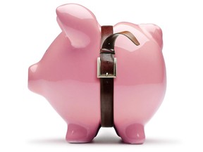 Belt tightening piggy bank illustration. istockphoto/Michael Balderas photo