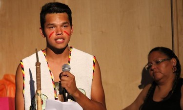 Students from Strathmore High School take part in a performance entitled New Blood at a Reconciliation evening at the Festival Hall in Inglewood on Tuesday.