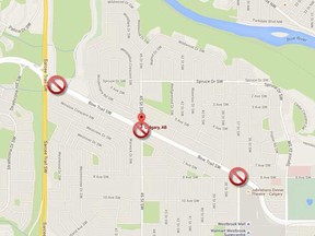 This map from Calgary police shows where Bow Trail is closed and where the collision occurred.