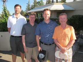 Pictured, from left,  at the 10th annual Business Fore Calgary Kids (B4CK) golf tournament held at the Glencoe June 8 are Western Materials Handling's Jared Young, Garth Seibel, Kyle Hudson and CEO Kirk Hudson. Western Materials Handling has been the presenting sponsor of the tournament for the past 8 years.