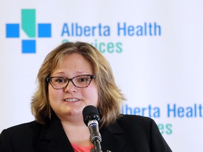 Alberta Health Minister Sarah Hoffman speaks at the announcement of Alberta Health Services Patient First Strategy.