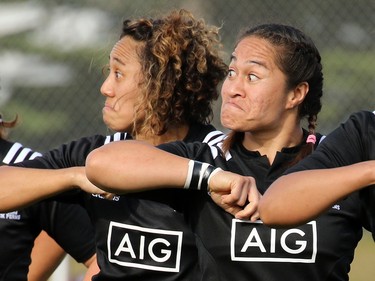 New Zealand peforms a  haka, a traditional Maori ancestral war cry dance, before taking on Team Canada in the Rugby Canada Super Series at Calgary Rugby Park on Saturday June 27, 2015.