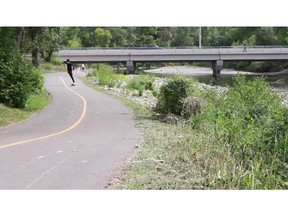 A skateboarder drifts along the Elbow River pathway in Mission Wednesday June 24, 2105.