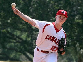 Calgary's Mike Soroka, seen pitching for Team Canada recently, was picked 28th overall in Monday's Major League Baseball draft by the Atlanta Braves.