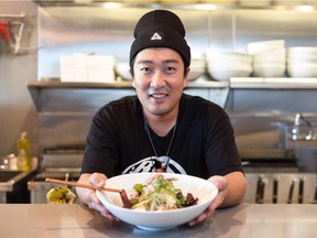 Koki Aihara with a bowl of ramen at Shiki Menya.