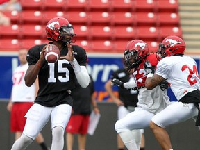 Quarterback  Dominique Davis was one of 11 players cut from the Calgary Stampeders on Saturday.