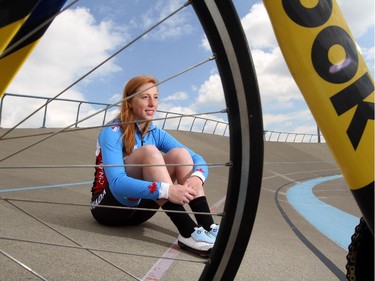 Allison Beveridge leaves for Pan Am Games in Toronto as she readies herself to race in the Team Pursuit in July, in Calgary, on June 11, 2015. Allison poses in Calgary's Velodrome.