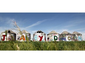 A collection of old silos near the intersection of the TransCanada Highway and Highway 791 have been painted as a tribute to Jaydon Sommerfeld who passed away following a collision at the intersection on Tuesday.