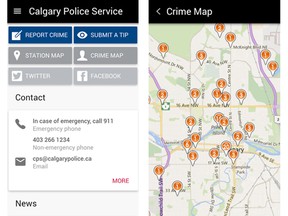 Screen images from the Calgary Police Services new mobile app
