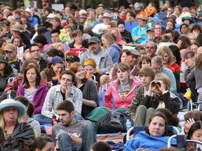 Crowds enjoying the Calgary Folk Music Festival at Prince's Island Park in Calgary, Alberta on July 22, 2010.