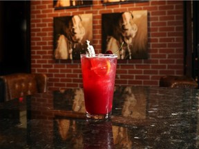 The Sandstone Lounge in the Hyatt's Stampede cocktail, the Sour Cherry Lemonade.