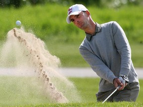 Wes Heffernan blasts from a bunker during the 2nd round of the 2007 Alberta Open at Carnmoney GC. He would win the second of his five titles there that year.