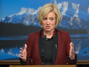 Alberta Premier Rachel Notley speaks at the Alberta Legislature ahead of the Throne Speech on June 15, 2015.