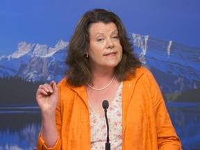EDMONTON, ALTA: JUNE 29, 2015 -- Lori Sigurdson, NDP Minister of Innovation and Advanced Education, during a press conference to announce that Alberta's minimum wage will be increased to $15 per hour by 2018 in Edmonton on June 29, 2015.