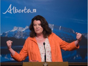 Lori Sigurdson, Minister of Jobs, Skills, Training and Labour, during a press conference to announce that Alberta's minimum wage will be increased to $15 per hour by 2018.