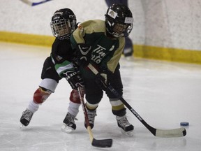 Two intiation-level players battle for the puck in this file photo from 2007.