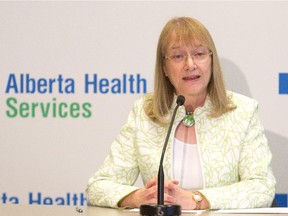 Dr. Judy MacDonald, medical officer of health for the Calgary Zone, speaks regarding the potential for Hepatitis A infections in the Alberta Health Services media room in Calgary on Monday.