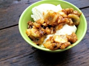Bananas are transformed when combined with caramel and a little brandy, then heated up on the barbecue. Served over ice cream, they make a perfect sundae topping.