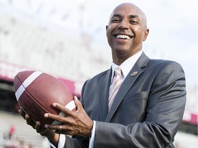 CFL Commissioner Jeffrey L. Orridge poses for a photograph prior the Montreal Alouettes CFL season opener against the Ottawa Redblacks in Montreal, Thursday, June 25, 2015.